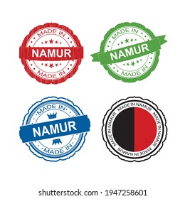 Stamp Made in Namur label set with flag, made in Namur .Vector