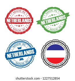 Stamp Made in Netherlands label set with flag, made in Netherlands, vector illustration