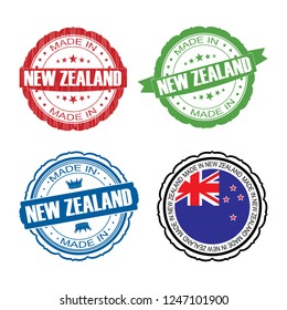 Stamp Made in New Zealand label set with flag, made in New Zealand, vector illustration