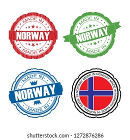 Stamp Made in Norway label set with flag, made in Norway, vector illustration 