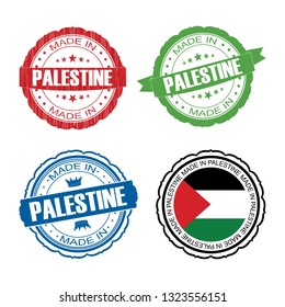 Stamp Made in Palestine label set with flag, made in Palestine, vector illustration