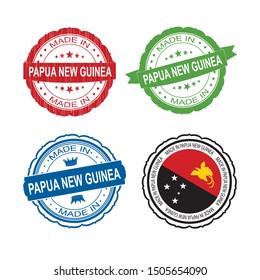 Stamp Made in Papua New Guinea label set with flag, made in Papua New Guinea.Vector