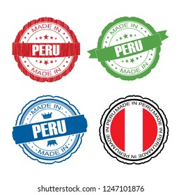 Stamp Made in Peru label set with flag, made in Peru, vector illustration
