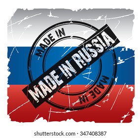 stamp "made in Russia" on the flag of Russia