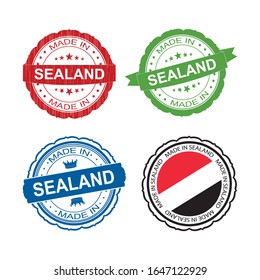Stamp Made in Sealand label set with flag, made in Sealand.Vector