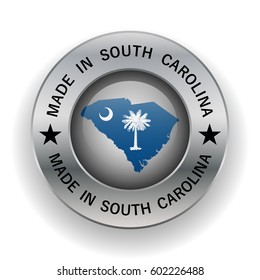The stamp is made in South Carolina. The symbol of the state. Map of South Carolina. Design element. On a white background. Vector illustration. Icon.