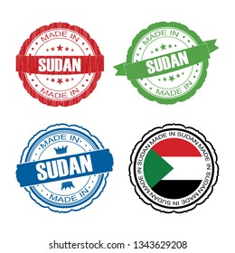 Stamp Made in Sudan label set with flag, made in Sudan, vector illustration