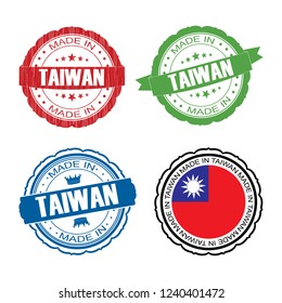 Stamp Made in Taiwan label set with flag, made in Taiwan, vector illustration