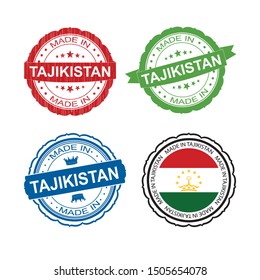 Stamp Made in Tajikistan label set with flag, made in Tajikistan.Vector