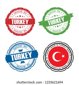 Stamp Made in Turkey label set with flag, made in Turkey, vector illustration