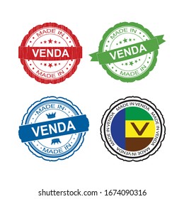 Stamp Made in Venda label set with flag, made in Venda.Vector