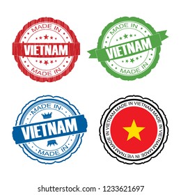 Stamp Made in Vietnam label set with flag, made in Vietnam, vector illustration