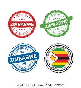 Stamp Made in Zimbabwe label set with flag, made in Zimbabwe.Vector