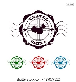 Stamp with Map of China,vector illustration.ai