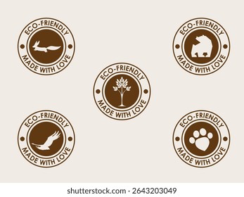 Coleção de marcas de carimbo. Etiqueta redonda para animais de estimação ou Eco Shop. Planeta do Ambiente e Tema de Cuidado Animal. Marca preta Etiqueta Logotipo Silhueta de impressão Ícone Elemento para Design Marca de negócios Símbolo