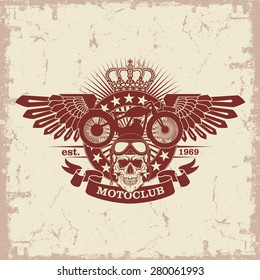 Stamp Moto club with a skull and wings 