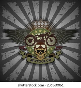 Stamp Moto club with a skull and wings 