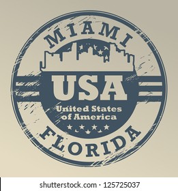 Stamp with name of Florida, Miami, vector