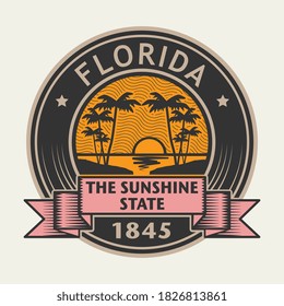 Stamp with name of Florida, The Sunshine State, vector illustration