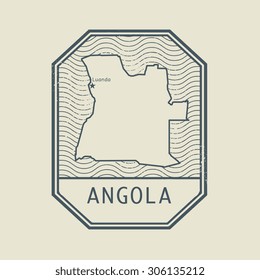 Stamp with the name and map of Angola, vector illustration