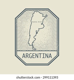 Stamp with the name and map of Argentina, vector illustration