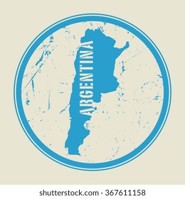 Stamp with the name and map of Argentina, vector illustration