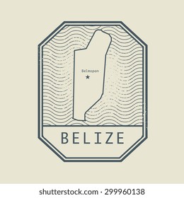 Stamp with the name and map of Belize, vector illustration