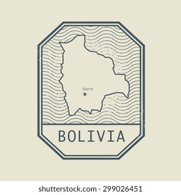 Stamp with the name and map of Bolivia, vector illustration