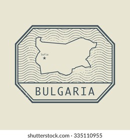 Stamp with the name and map of Bulgaria, vector illustration