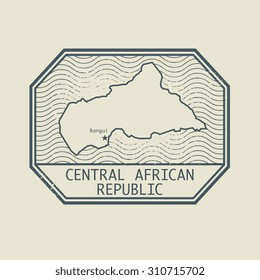 Stamp with the name and map of Central African Republic, vector illustration