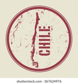 Stamp with the name and map of Chile, vector illustration