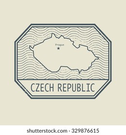 Stamp with the name and map of Czech Republic, vector illustration