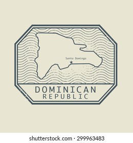 Stamp with the name and map of Dominican Republic, vector illustration