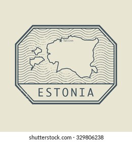 Stamp with the name and map of Estonia, vector illustration