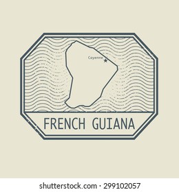 Stamp with the name and map of French Guiana, vector illustration