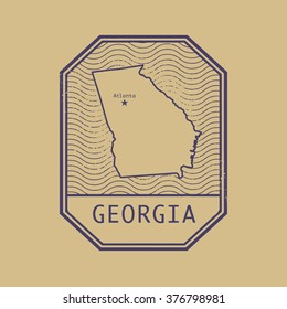 Stamp with the name and map of Georgia, United States, vector illustration