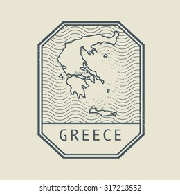 Stamp with the name and map of Greece, vector illustration