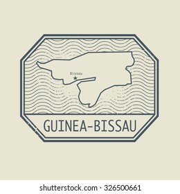 Stamp with the name and map of Guinea - Bissau, vector illustration