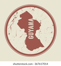 Stamp with the name and map of Guyana, vector illustration