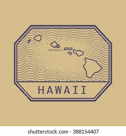 Stamp With The Name And Map Of Hawaii, United States, Vector Illustration