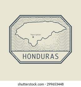 Stamp with the name and map of Honduras, vector illustration
