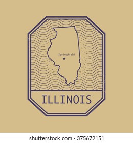 Stamp with the name and map of Illinois, United States, vector illustration