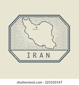 Stamp with the name and map of Iran, vector illustration
