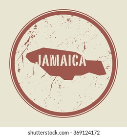 Stamp with the name and map of Jamaica, vector illustration
