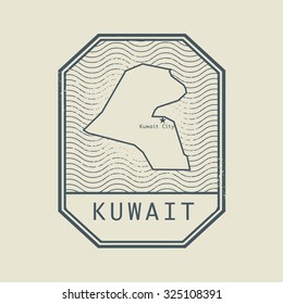 Stamp with the name and map of Kuwait, vector illustration