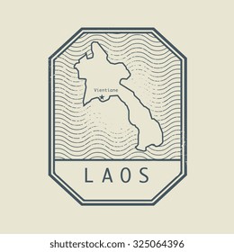 Stamp with the name and map of Laos, vector illustration