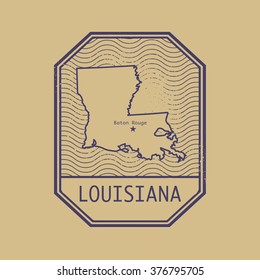 Stamp With The Name And Map Of Louisiana, United States, Vector Illustration