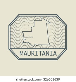 Stamp with the name and map of Mauritania, vector illustration