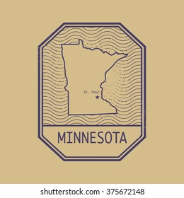 Stamp with the name and map of Minnesota, United States, vector illustration