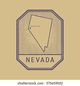 Stamp with the name and map of Nevada, United States, vector illustration